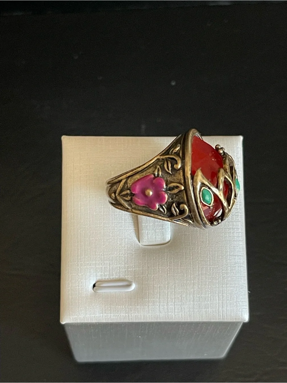 Vintage brass & red agate Statement Ring.